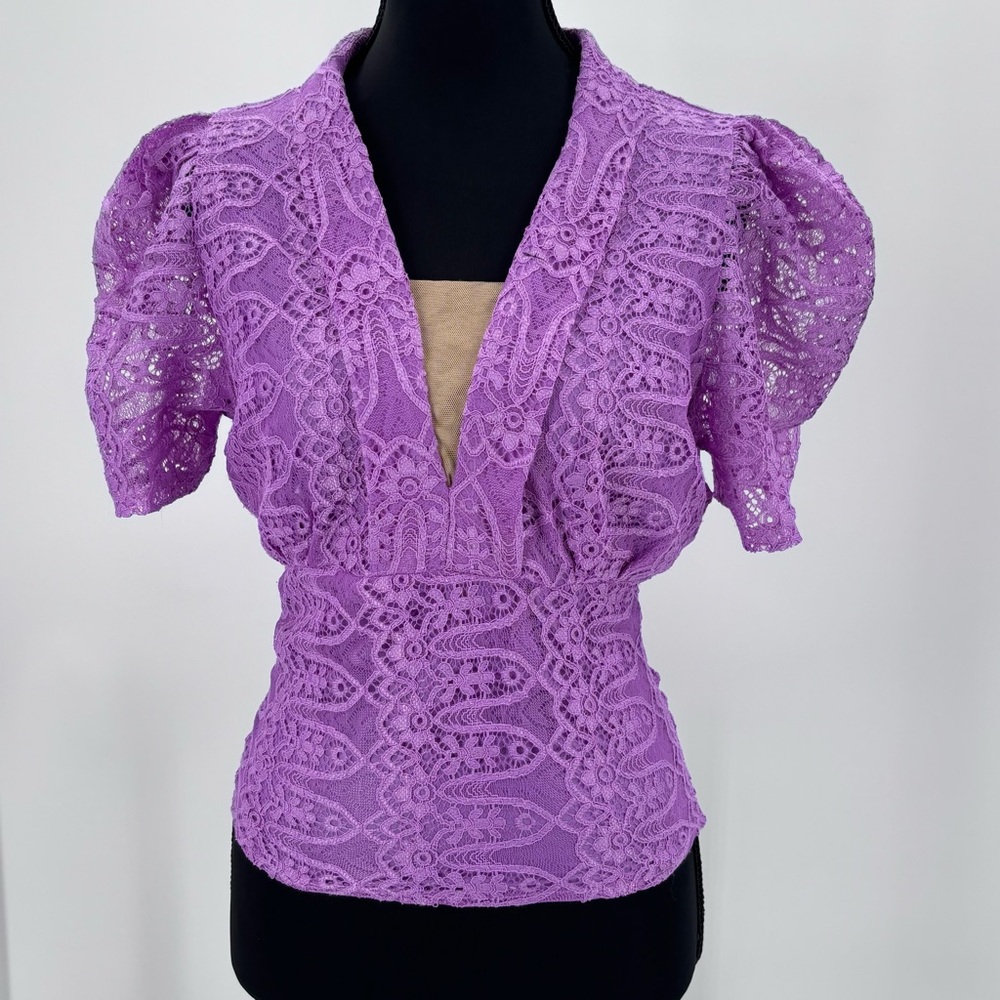Coquette lavender sheer lace puff sleeve Top fairycore romantic y2k indie sleaze